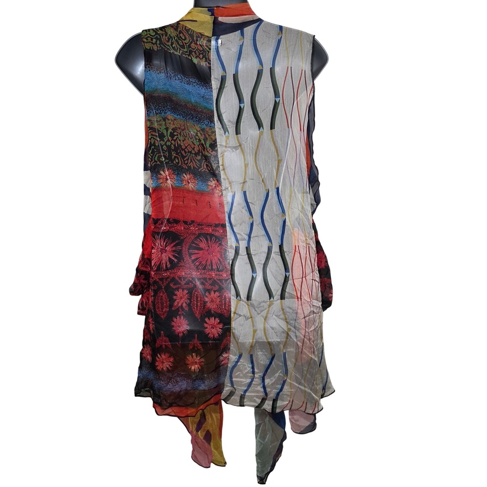 Feratelli XL Colorful Patchwork Sheer Chiffon Duster Vest Boho Artsy Lagenlook - Picture 5 of 7